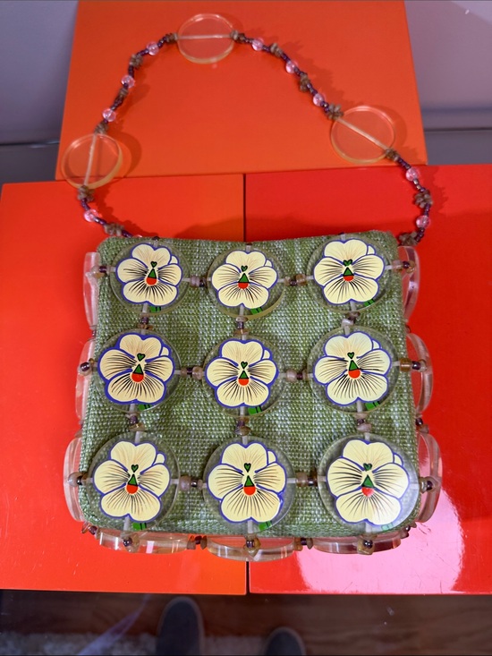 Mary Frances Handbags - Mary Frances Beaded Floral Accent Green Shoulder Bag